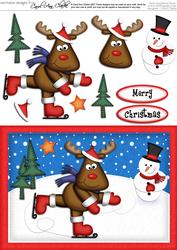 A5 Xmas Skating Rudolph Quick Card N 3D Decoupage