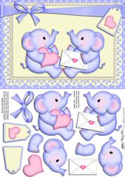 A5 Baby Elephant's Quick Card N 3D Decoupage