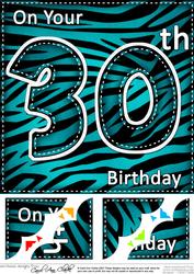 8 x 8 Fun Zebra Striped 30th Birthday Scalloped Topper
