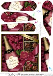 Wife Anniversary Champers Chocs N Roses Fan Pyramage Topper