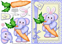 A5 Lola Elephant's Bunny Ears Quick Card N 3D Decoupage