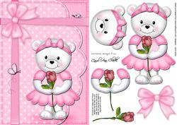 A5 Teddy Tess's Rose Quick Card N 3D Decoupage