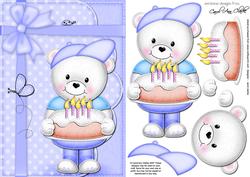 A5 Teddy Ed's Birthday Cake Quick Card N 3D Decoupage