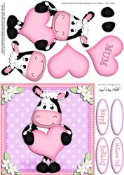 Milly Moo Cow's Heart Quick Card N 3D Decoupage