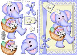 A5 Lola Elephant's Easter Basket Quick Card N 3D Decoupage