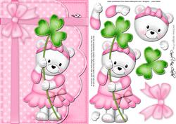 A5 Teddy Tess's Good Luck Clover Quick Card N 3D Decoupage