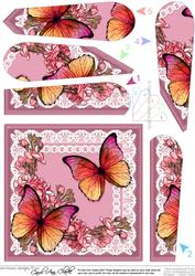 Butterflies and Flowers on Lace Fan Pyramage Topper
