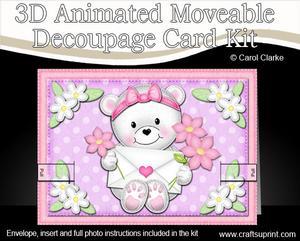 3D Teddy Tess's Letter Animated Moveable Decoupage Card Kit