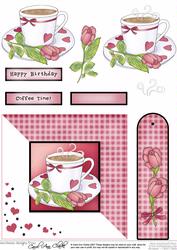 Cup with Roses Quick Card with Decoupage