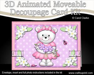 3D Teddy Tess's Flowers Animated Moveable Decoupage Card Kit