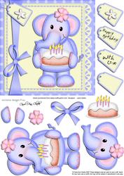 Lola Elephant's Birthday Cake Quick Card N 3D Decoupage