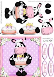 Milly Moo Cow's Birthday Cake Quick Card N 3D Decoupage