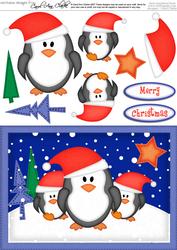 A5 Xmas Penguins Quick Card N 3D Decoupage