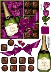 Birthday Champers Chocs N Roses Quick Card 3D Decoupage