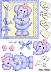 Lola Elephant's Flowers Quick Card N 3D Decoupage