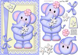 A5 Lola Elephant's Flowers Quick Card N 3D Decoupage