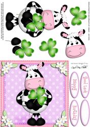 Milly Moo Cow's Good Luck Clover Quick Card N 3D Decoupage
