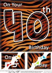8 x 8 Fun Zebra Striped 40th Birthday Scalloped Topper