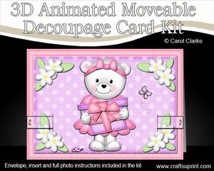 3D Teddy Tess's Present Animated Moveable Decoupage Card Kit