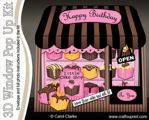 3D Fondant Fancies Shoppe Window Pop Up Card Decoupage