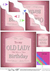 My Old Lady Birthday Pink Champers Label Wavy Corner