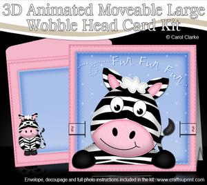 3D Debra Zebra Animated Large Wobble Head Card Kit