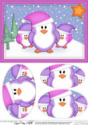 A5 Xmas Penguins Felties Oval Pyramage Topper