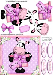 Milly Moo Cow's Present Quick Card N 3D Decoupage