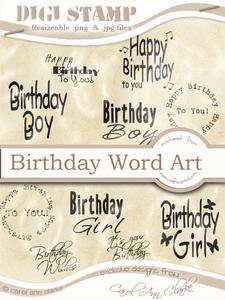 Birthday Digi Stamp Word Kit