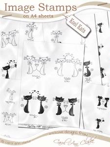 Kool Kats Black & White Digital Image Stamps Set