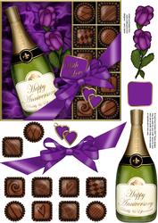 Anniversary Champers Chocs N Roses Quick Card 3D Decoupage