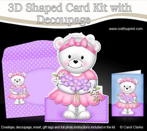 3D Teddy Tess's Flowers Shaped Card Decoupage N Envelope
