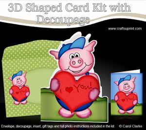 3D Ziggy Piggy's Heart Shaped Card Decoupage N Envelope