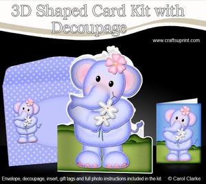 3D Lola Elephant's Flowers Shaped Card with Decoupage