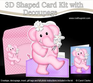 3D Lola Elephant's Flowers Shaped Card with Decoupage