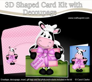 Milly Moo Cow's Present - Shaped Card with Decoupage
