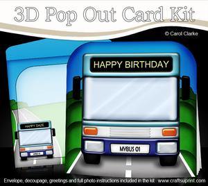 3D Single Decker Bus Transport Pop Out Card Kit