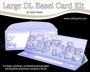 Large Dl New Baby Twins Easel Card Kit N Envelope