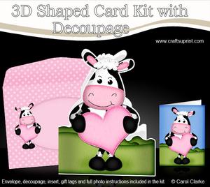 Milly Moo's Heart - Shaped Card with Decoupage