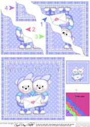 Twins 2nd Birthday Teddies Wavy Corner Stacker