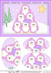 A5 Xmas Penguins Oval Pyramage Topper