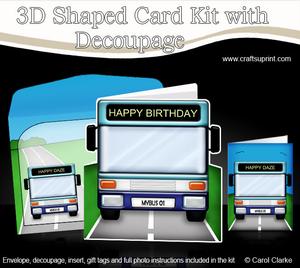 3D Single Decker Bus Shaped Card with Decoupage