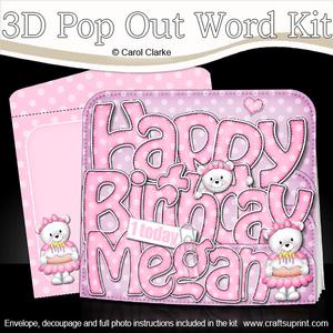 3D Megan is 1 with Teddies Pop Out Word Card Kit