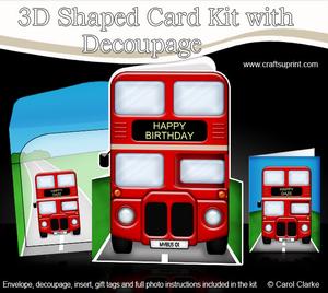 3D Big Red Bus Shaped Card with Decoupage
