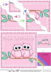 Twins 2nd Birthday Owls Wavy Corner Stacker