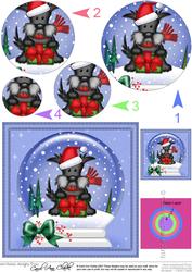 Xmas Hamish Scottie Dog Snowglobe Circle Pyramage Topper
