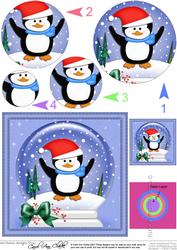 Xmas Cute Penguin Snowglobe Circle Pyramage Topper