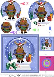 Xmas Rudolph Snowglobe Circle Pyramage Topper