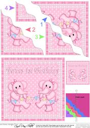 Twins 1st Birthday Elephants Wavy Corner Stacker