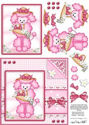 Bon Bon Poodle Dog's Bonnet Quick Card N 3D Decoupage